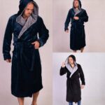 Красивий чоловічий халат на запах з подвійним капюшоном